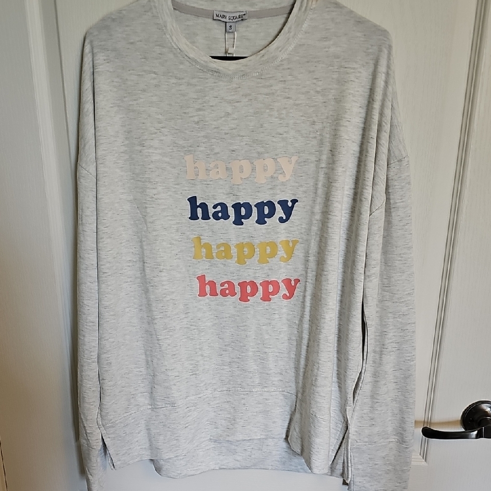 Gray Sweatshirt with Multicolor 'Happy' Print